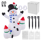 Garden Sanctuary 2.1m Christmas inflatable snowman family with LED lights, featuring cheerful snowmen figures and festive illumination.