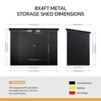 8 x 4 ft Metal Garden Storage Shed with Pent Roof & Lockable Double Doors