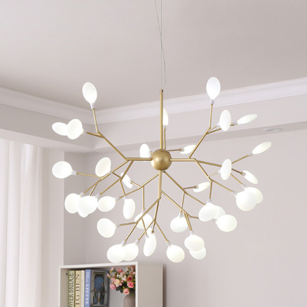 Modern Firefly LED chandelier by DEMOLIGHTS featuring Nordic leaf branch design with glowing LED lights and elegant pendant style.