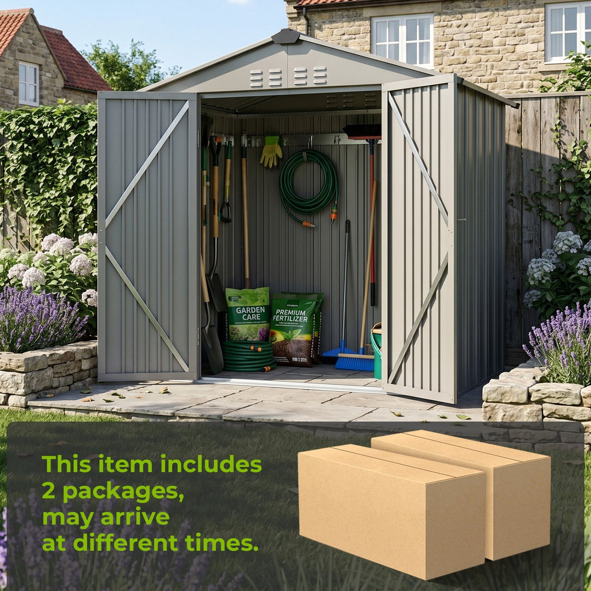 6 x 4 ft Metal Garden Storage Shed with Apex Roof & Double Doors