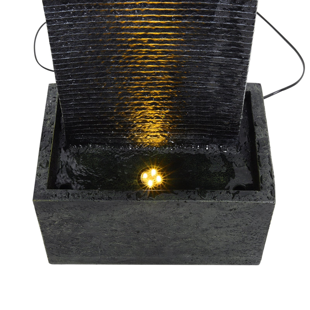 Rectangle Stone-Styled Cascading Waterfall Fountain with LED Lights