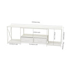 160cm White TV Stand with 2 Fabric Drawers & Open Shelves