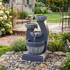 4-Tiered Garden Cascading Water Fountain with LED Lights Bowls Decorated