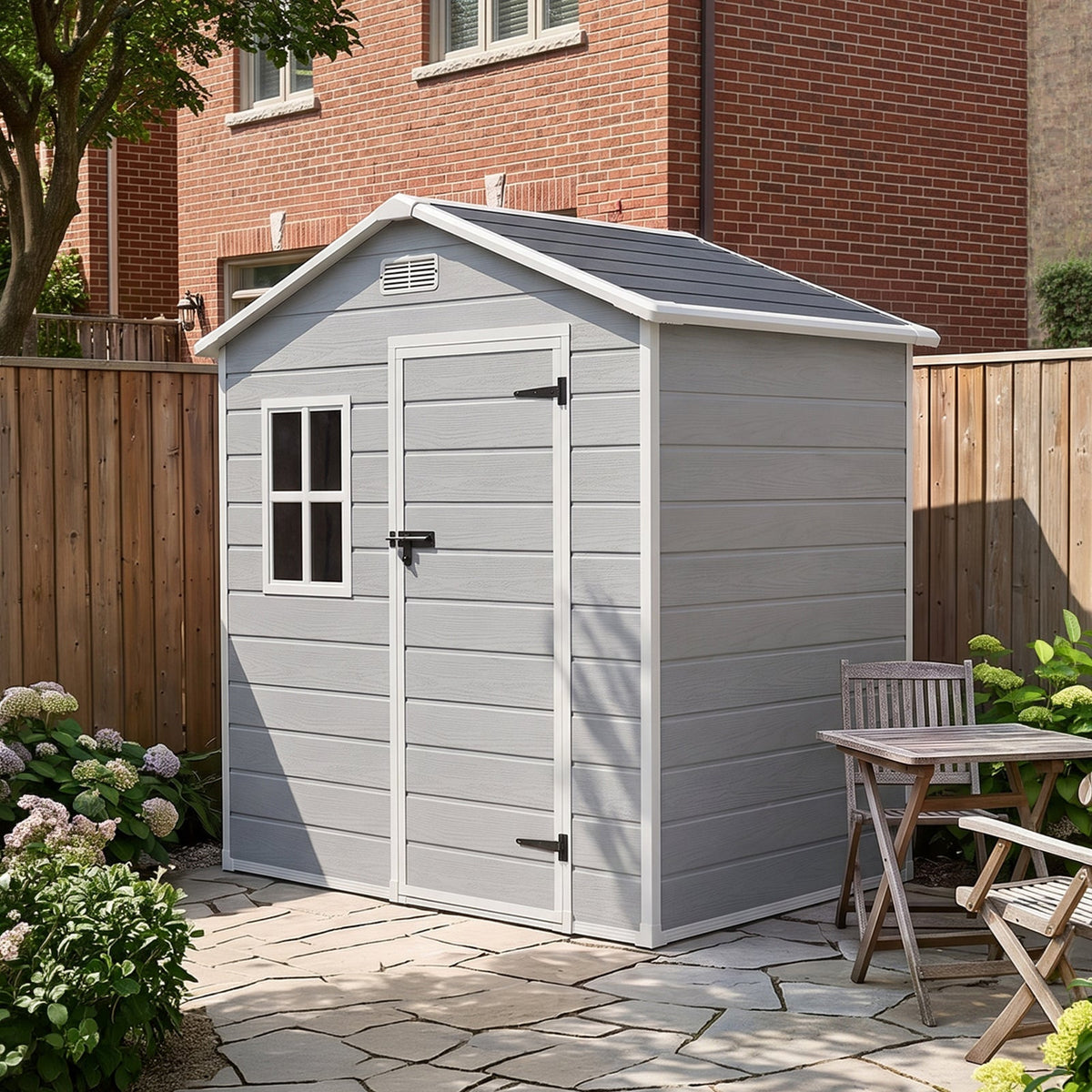 6 x 4 ft Plastic Garden Storage Shed with Apex Roof & Lockable Door