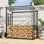 70CM Depth Metal Garden Firewood Rack Storage Shed with Roof and Cover