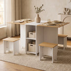 Drop Leaf Dining Table Set with 4 Stools