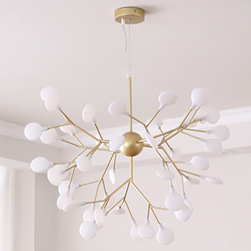 Modern Firefly LED chandelier by DEMOLIGHTS featuring Nordic leaf branch design with multiple LED lights pendant fixture.