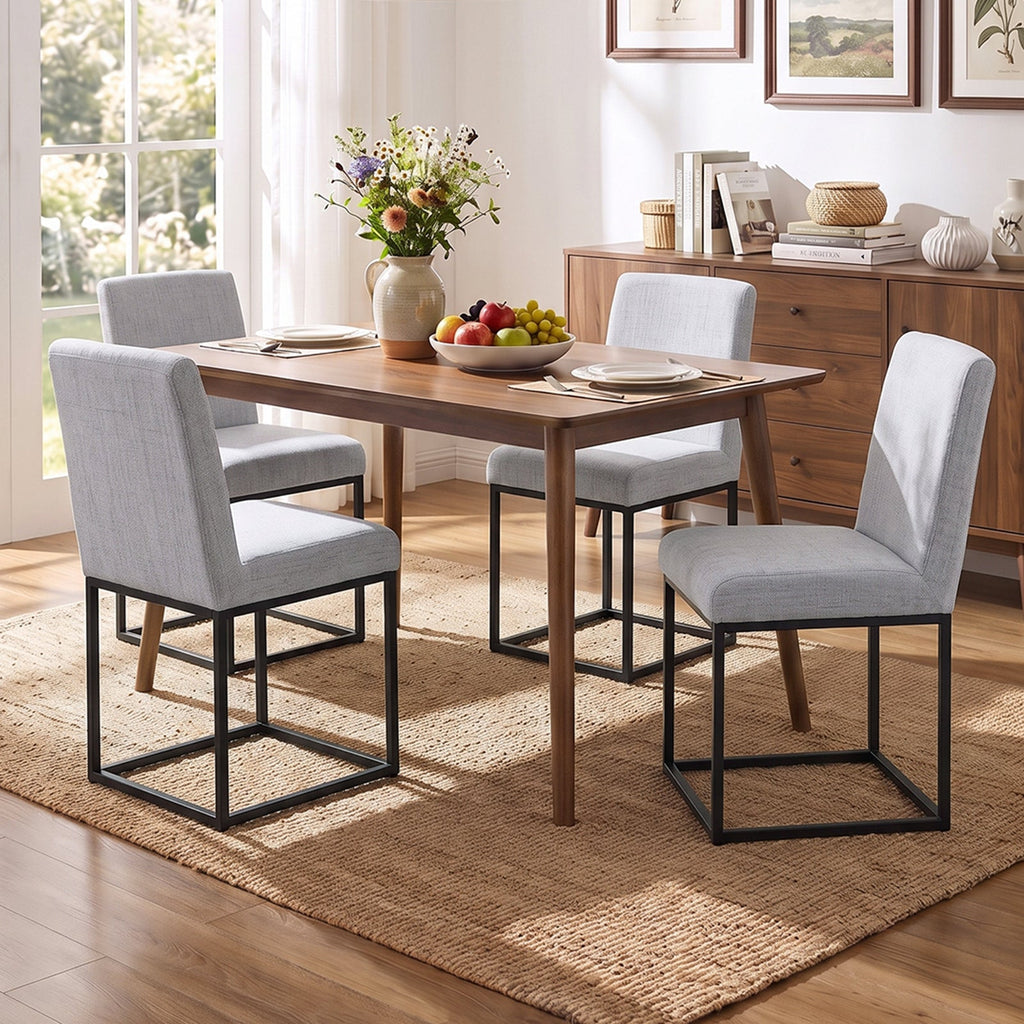 Set of 2 Garden Sanctuary chenille upholstered dining chairs with black metal legs, showcasing plush fabric and modern design.