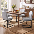 Set of 2 Garden Sanctuary chenille upholstered dining chairs with black metal legs, showcasing plush fabric and modern design.