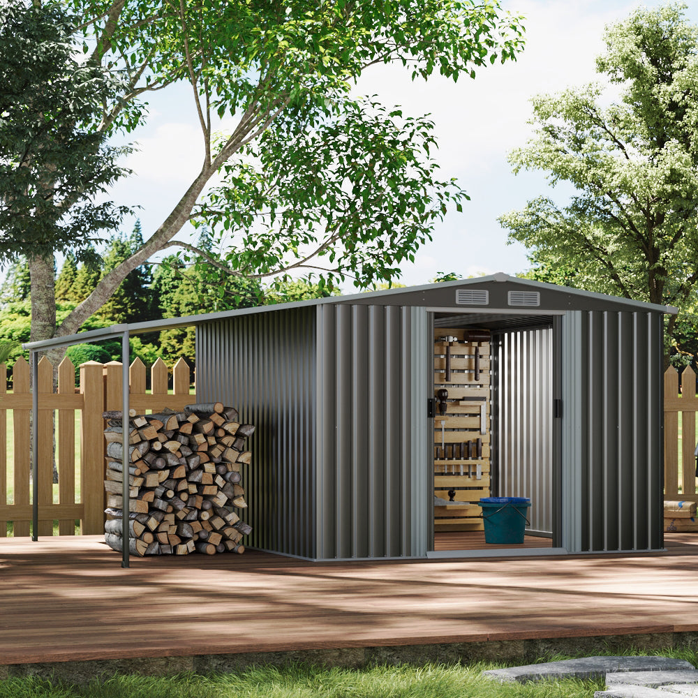 Metal Garden Storage Shed with Side Lean-to