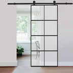 8 Lites Black Framed Transparent Glass Sliding Door without Sliding Hardware Kit
