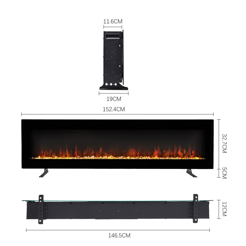 40/50/60 Inch Wall Mounted or Freestanding Electric Fire with 12 Flame Colours