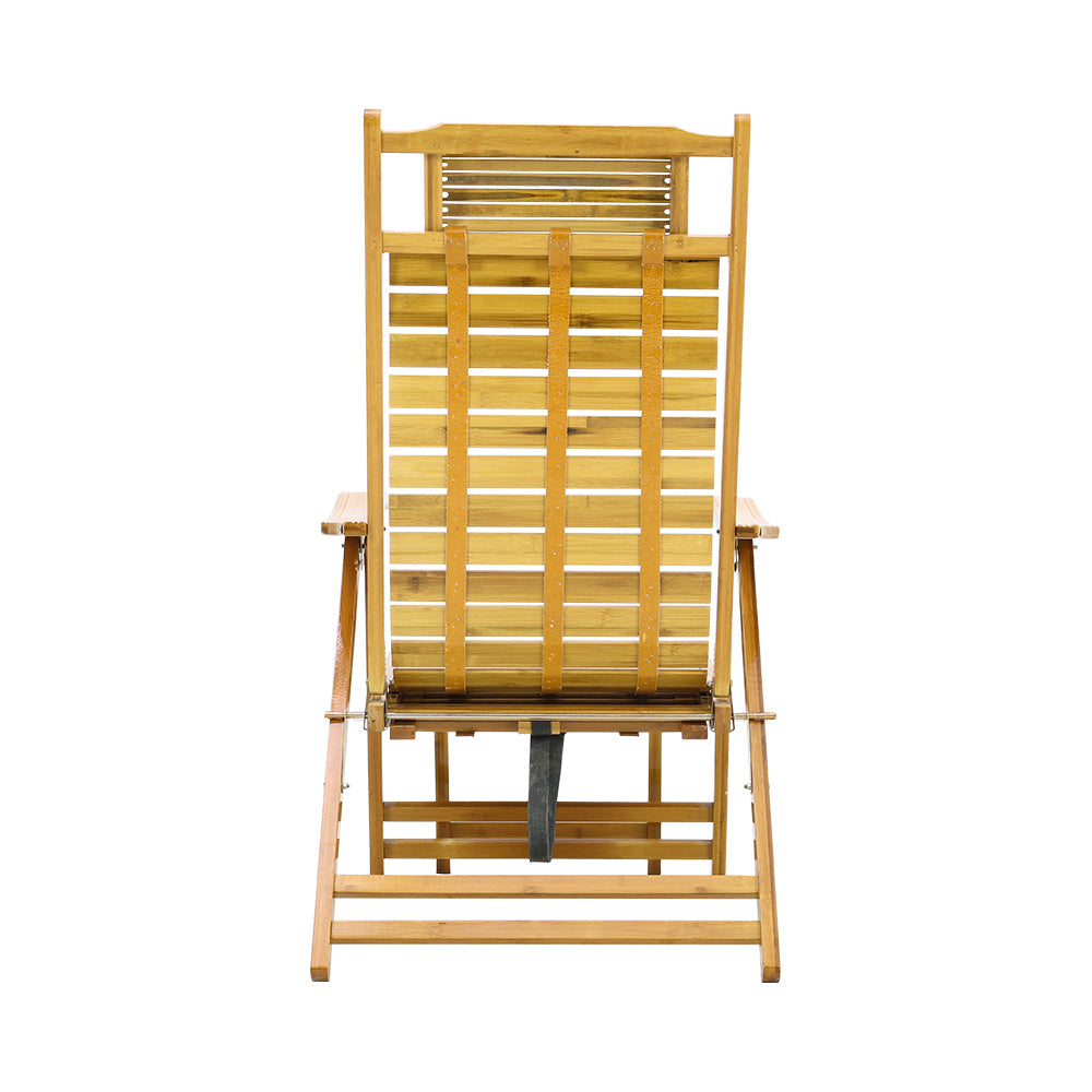 Garden Bamboo Wood Foldable Recliner Lounge Chair with Retractable Footrest