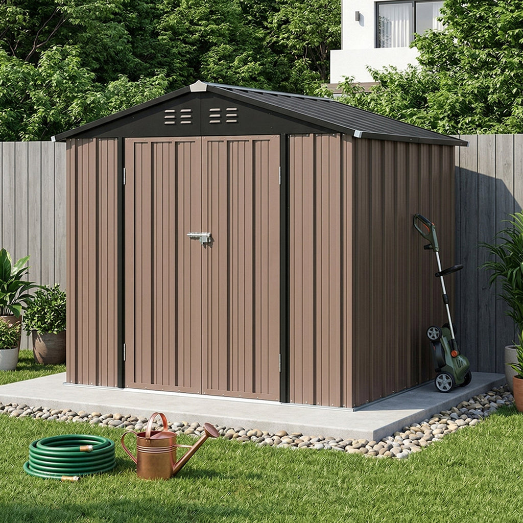 8 x 6 ft Metal Garden Storage Shed with Apex Roof & Lockable Double Doors