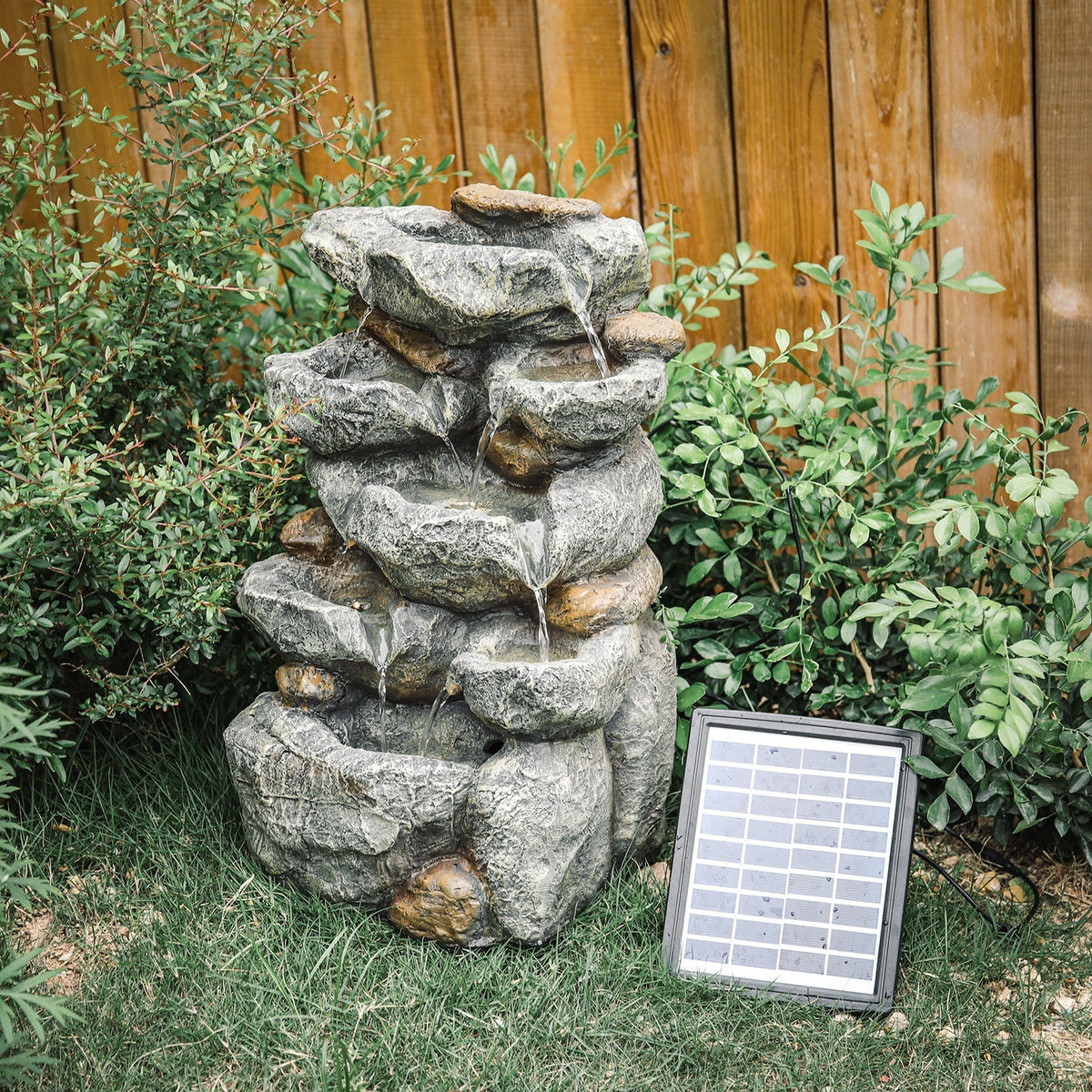 Garden Solar Powered Cascading Waterfall Fountain with LED Lights