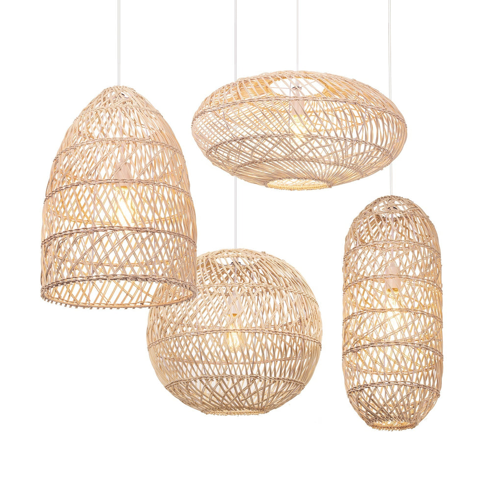 DEMOLIGHTS rattan woven lantern pendant light shade, natural basket-style chandelier for warm, cozy lighting.