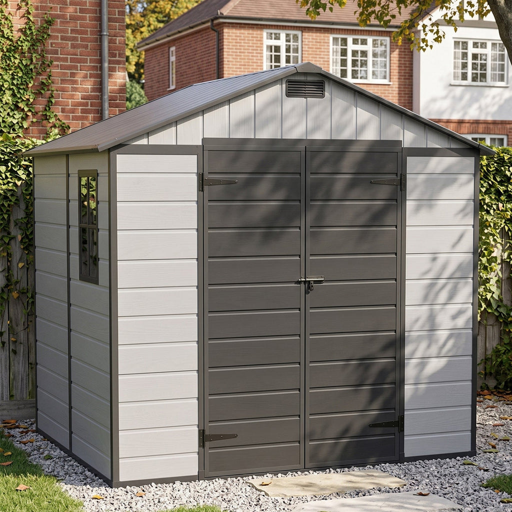 8 x 6 ft Plastic Garden Storage Shed with Apex Roof & Double Doors