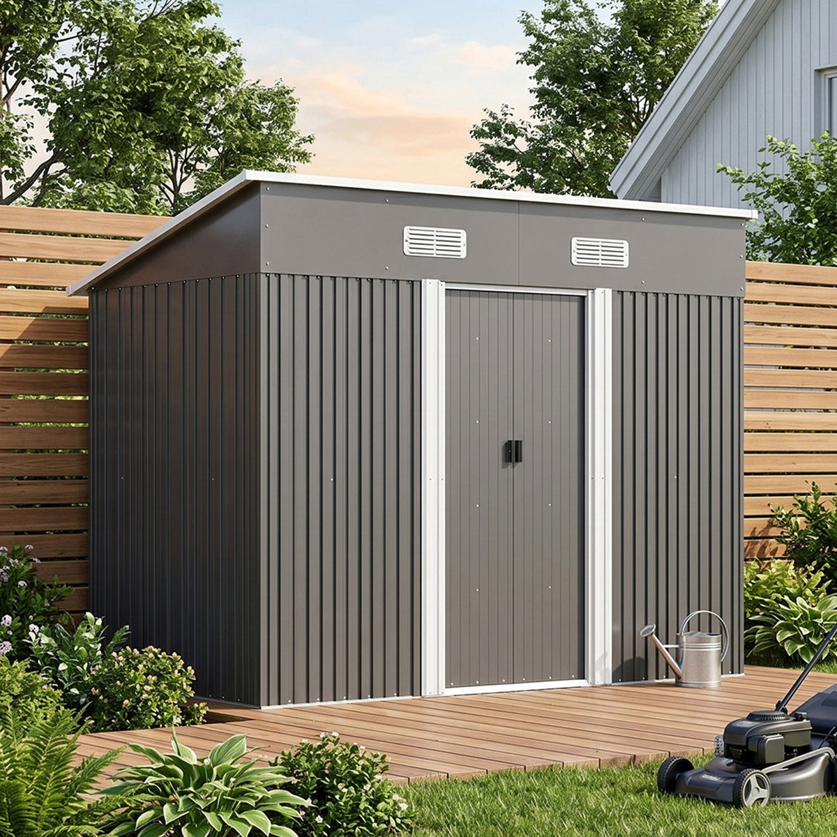 Metal Garden Storage Shed with Pent Roof & Base Frame