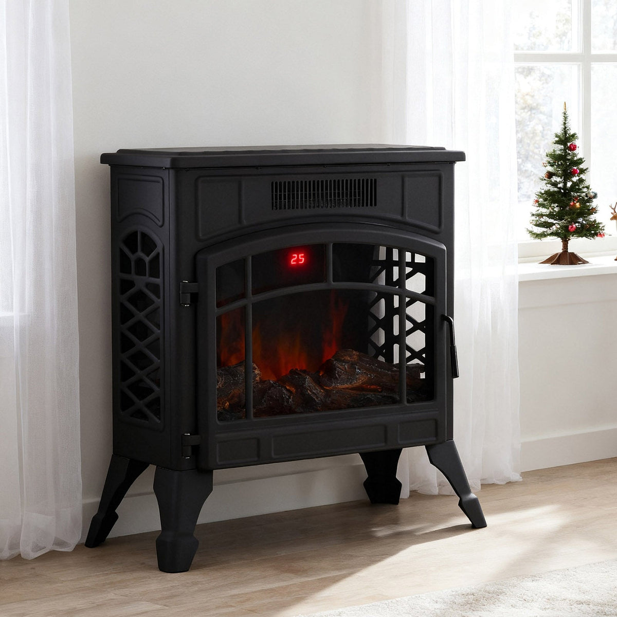 Freestanding Electric Fireplace Heater with Remote Control