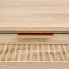 Rustic Wood Console Table with 3 Rattan Drawer