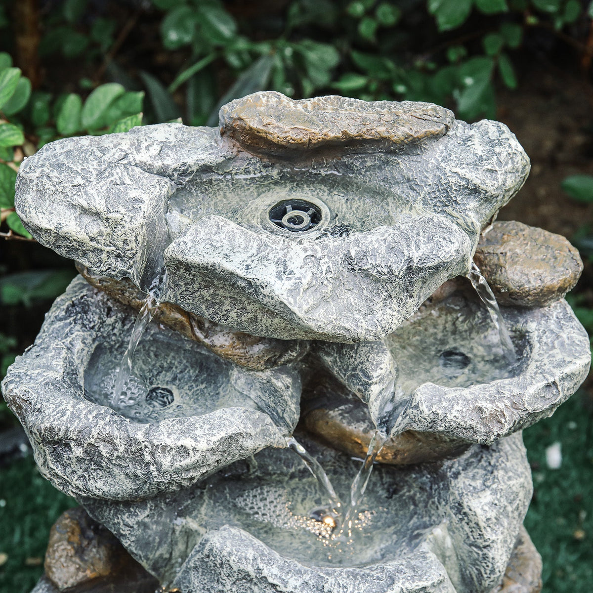 Multi-Tiered Garden Cascading Water Fountain with LED Lights