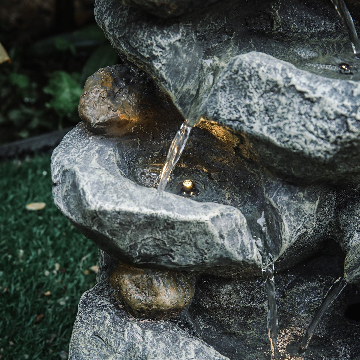 Multi-Tiered Garden Cascading Water Fountain with LED Lights