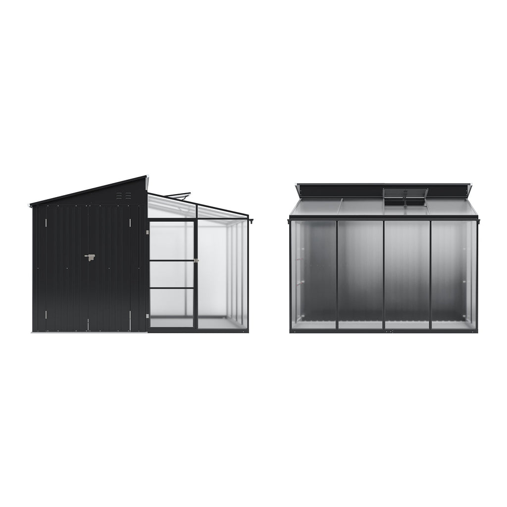 Garden Storage Shed with Integrated Lean-to Greenhouse & Double Doors
