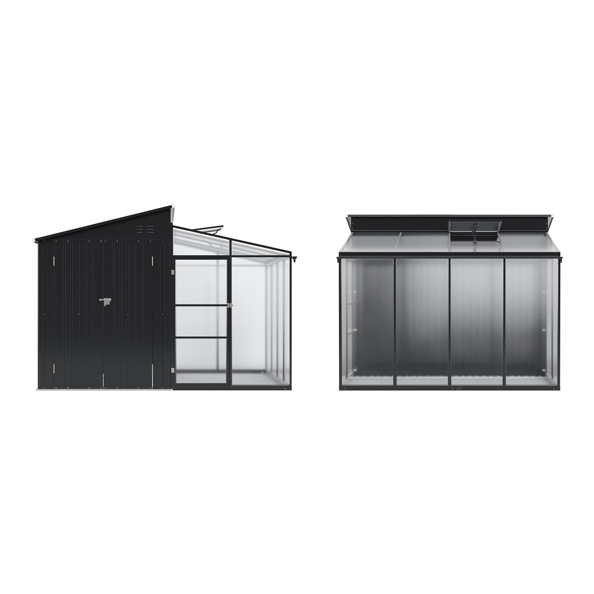 Garden Storage Shed with Integrated Lean-to Greenhouse & Double Doors