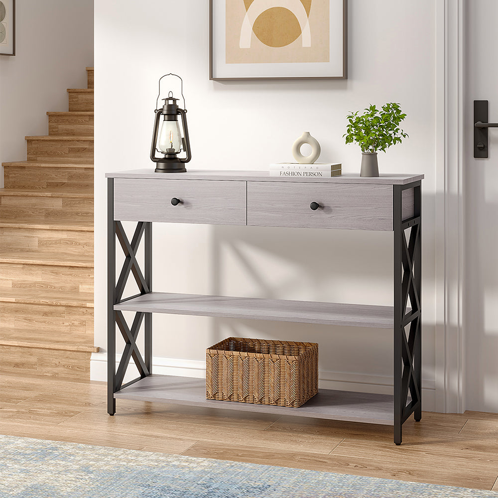 Narrow Wooden Console Table with Drawers