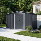 8 x 4 ft Metal Garden Storage Shed with Apex Roof & Integrated Log Store