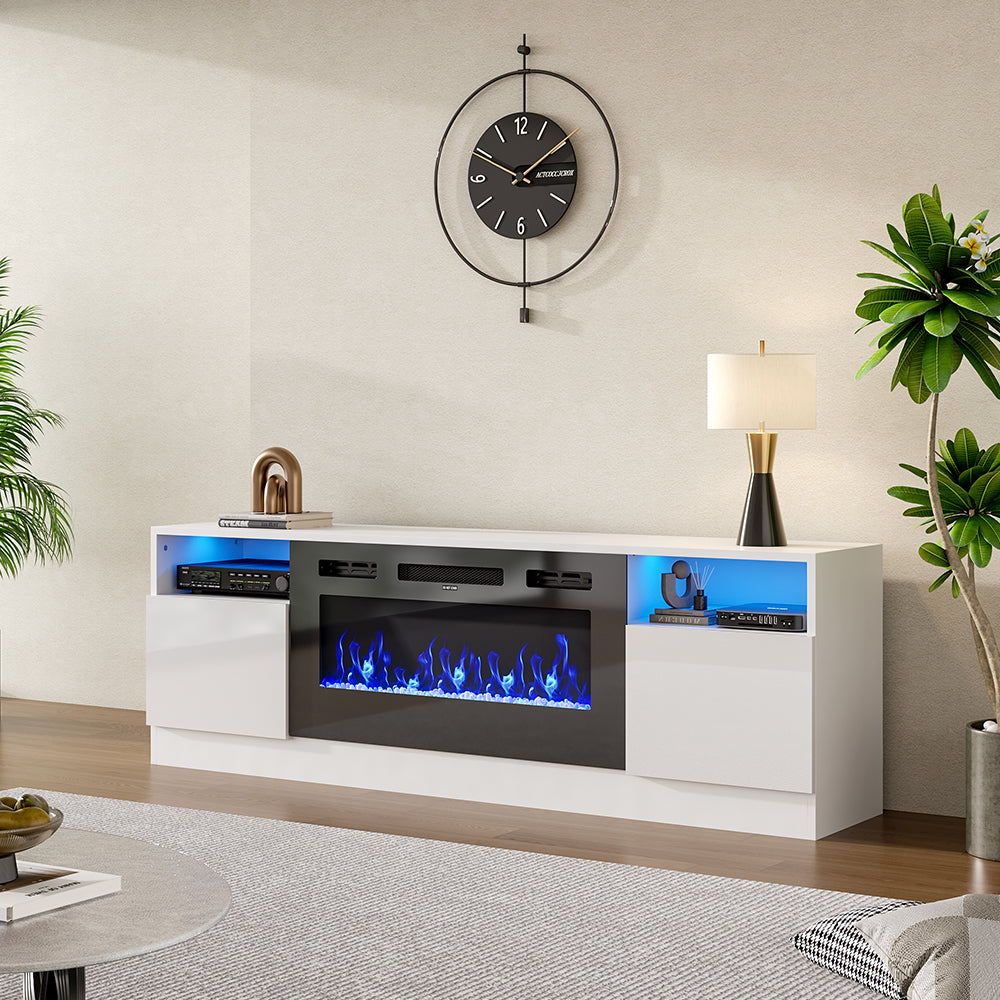 Recessed Electric Fireplace TV Stand with Closed Storage
