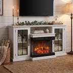 Electric Fireplace TV Stand with Glass Door Storage