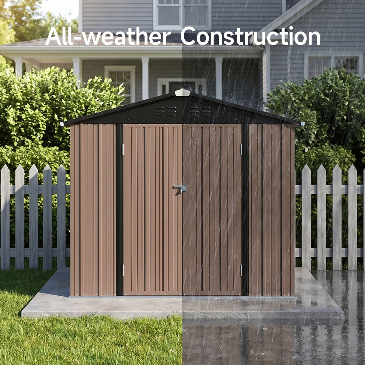 8 x 6 ft Metal Garden Storage Shed with Apex Roof & Lockable Double Doors