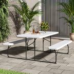 Foldable Outdoor Table and Bench Set with Parasol Hole