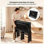 Garden Sanctuary metal folding bed frame with secure buckle design, showing a sturdy, compact bed frame ready for easy setup.