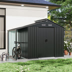 Galvanised Steel Garden Storage Shed with Apex Roof & Side Lean-to