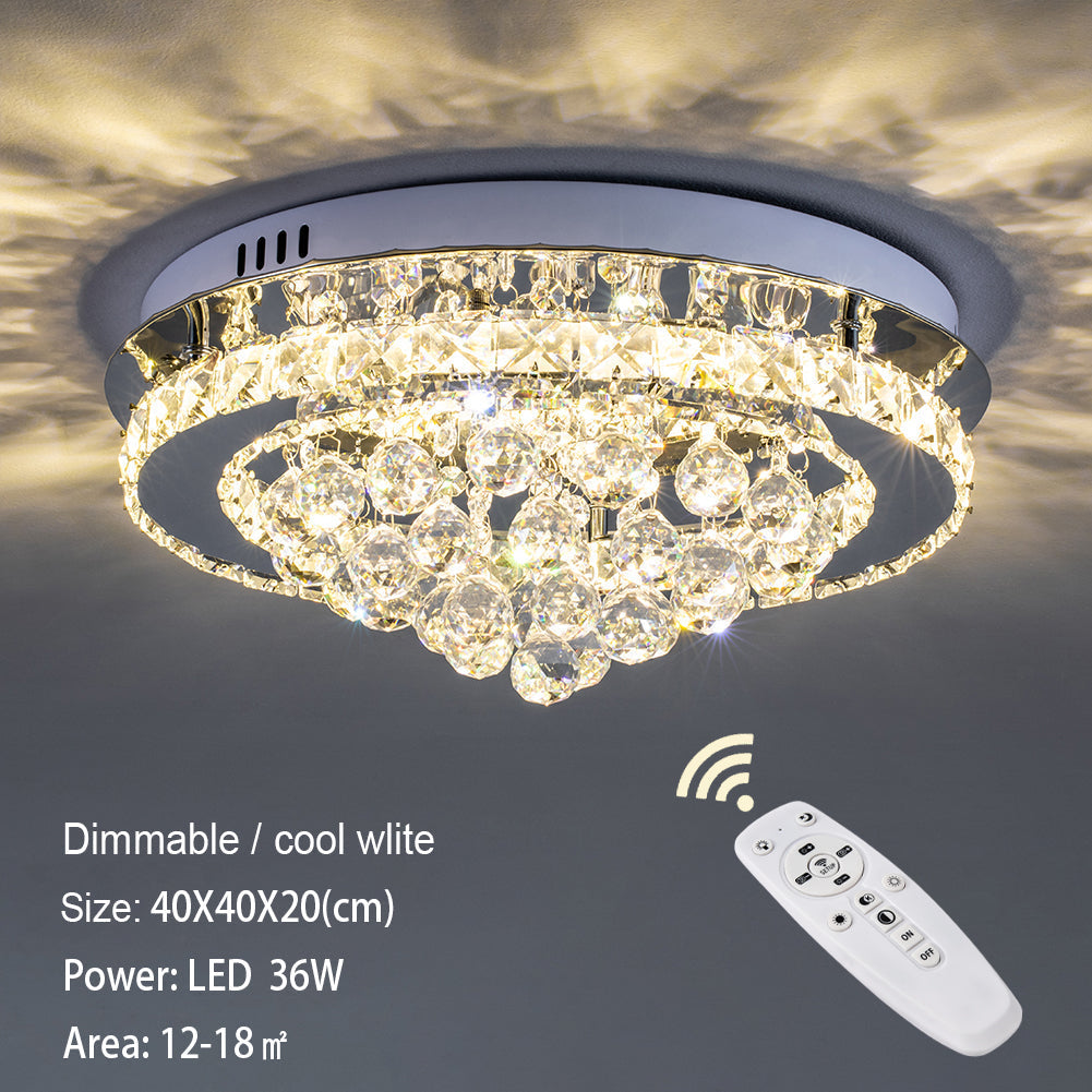 Crystal Round Crystal-droplets LED Semi Flush Mount Ceiling Light