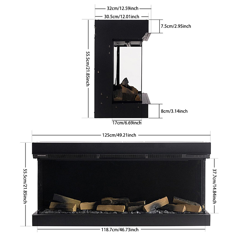 50 inch 3-Sided Smart Electric Fireplace