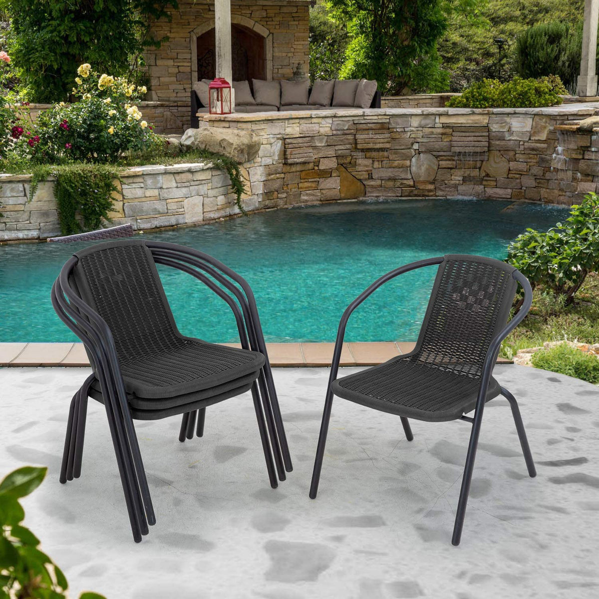 6 Pcs Black Outdoor Dining Chairs