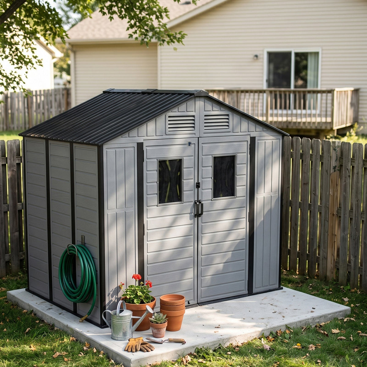 8 x 6 ft Plastic Garden Storage Shed with Apex Roof & Double Doors