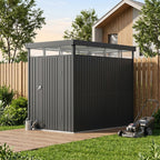 162cm Wide Metal Garden Storage Shed with Flat Roof & Lockable Door