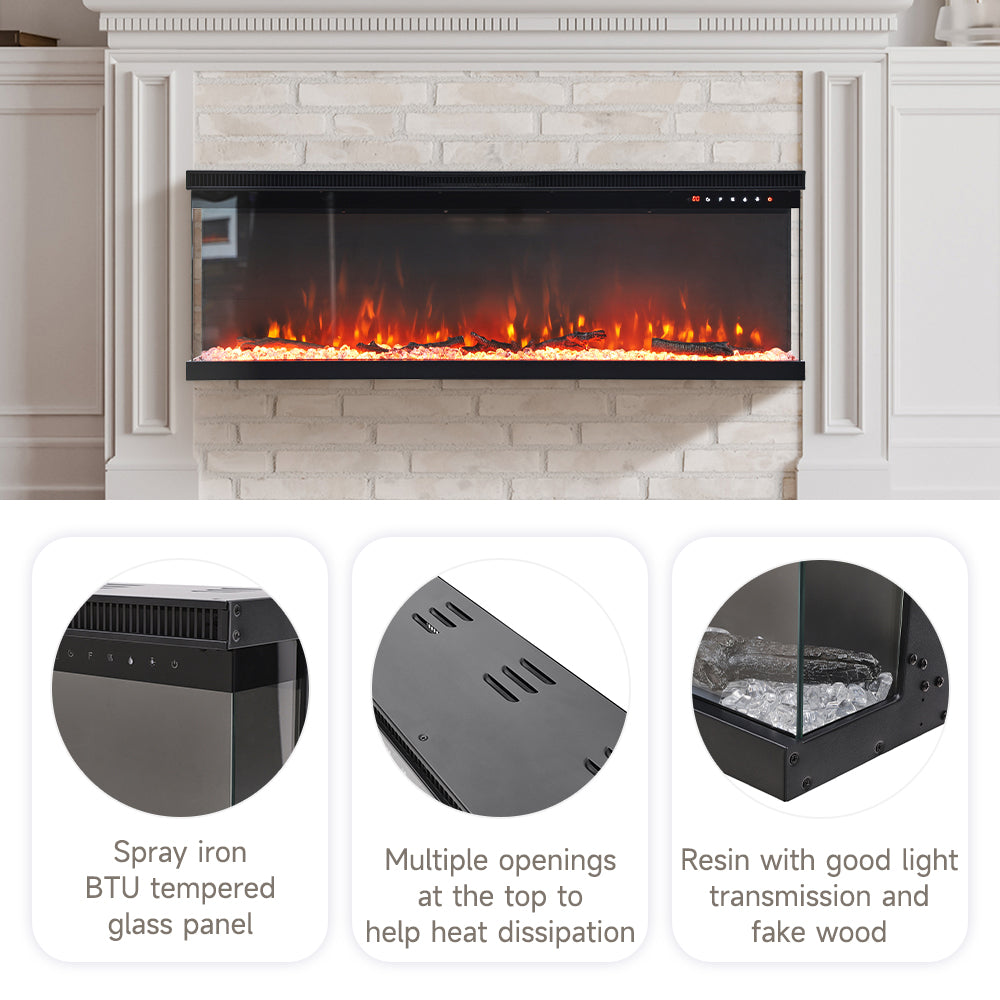 50inch Recessed and Freestanding Electric Fireplace with Remote Control