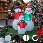 Garden Sanctuary 6ft Christmas inflatable snowman family with LED lights, festive outdoor holiday decoration for winter celebrations.