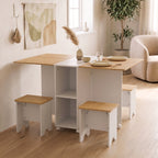 Drop Leaf Dining Table Set with 4 Stools