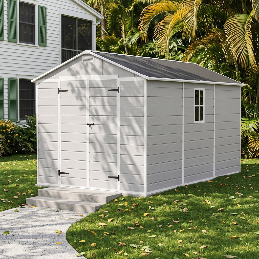 8 x 12 ft Aluminium-Framed Plastic Garden Storage Shed with Apex Roof
