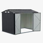 10 x 7 ft Metal Garden Storage Shed with Apex Roof & Double Doors