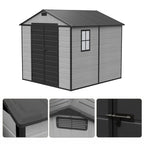 8 x 8 ft Plastic Garden Storage Shed with Apex Roof & Lockable Double Doors