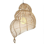 Handmade conch wicker pendant lamp with rattan and bamboo lampshade by DEMOLIGHTS, featuring a natural woven design for warm lighting.