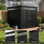 2 x 2.6m Metal Garden Storage Shed with Flat Roof & Lockable Double Doors