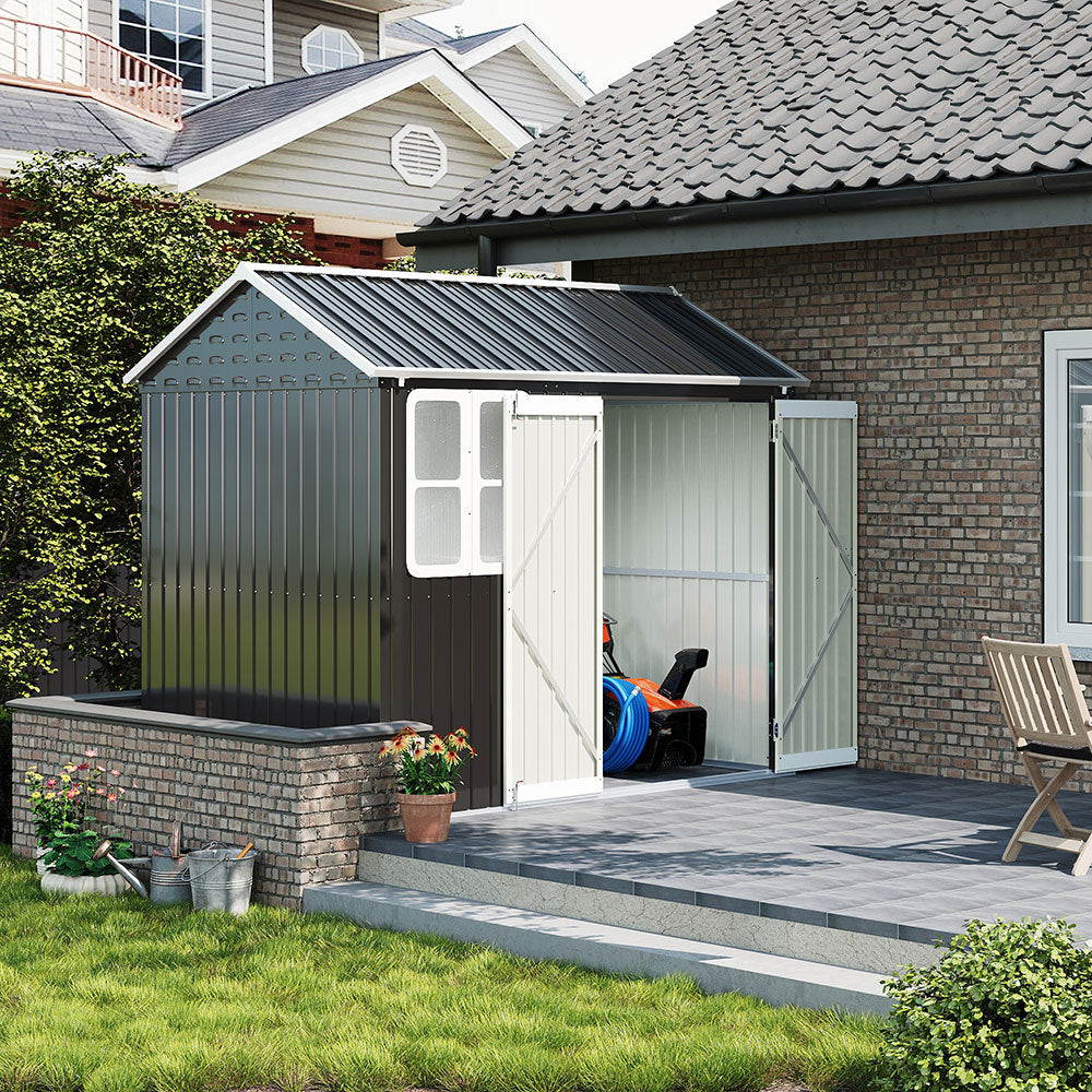8 x 6 ft Metal Garden Storage Shed with Apex Roof & Double Doors